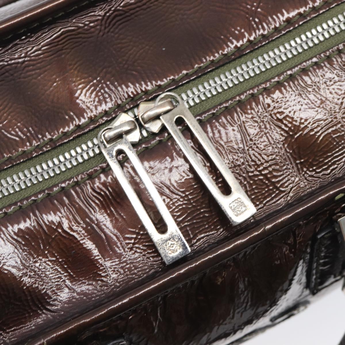 LOEWE Amazona 28 Hand Bag Patent Brown Silver Auth 207870A