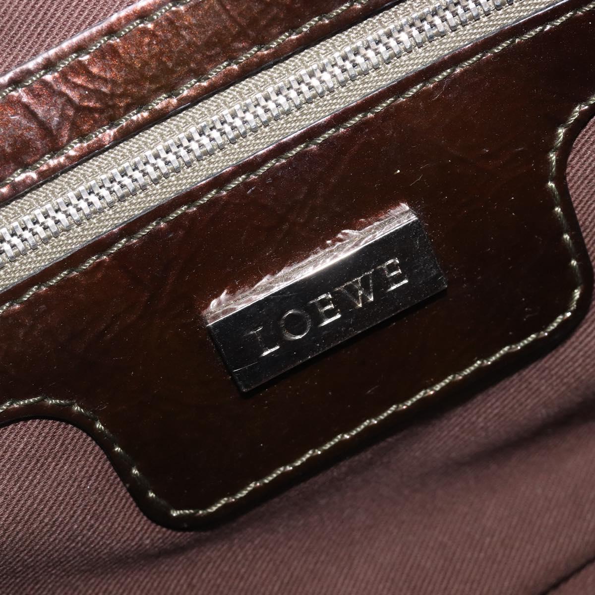 LOEWE Amazona 28 Hand Bag Patent Brown Silver Auth 207870A