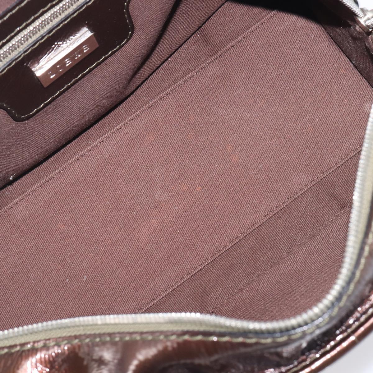 LOEWE Amazona 28 Hand Bag Patent Brown Silver Auth 207870A