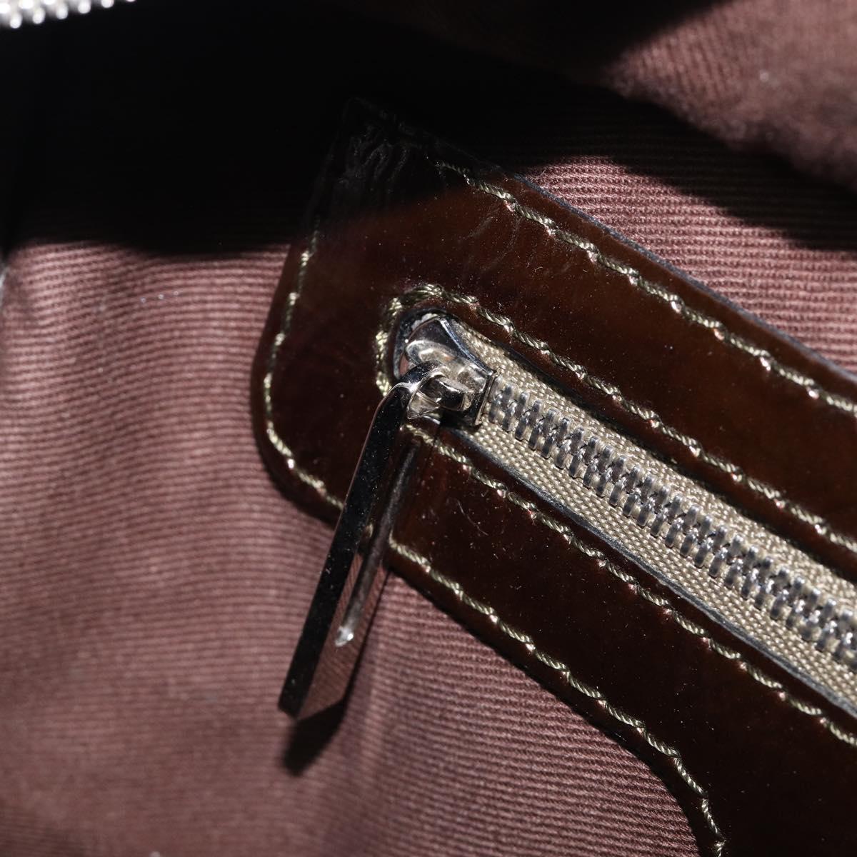 LOEWE Amazona 28 Hand Bag Patent Brown Silver Auth 207870A