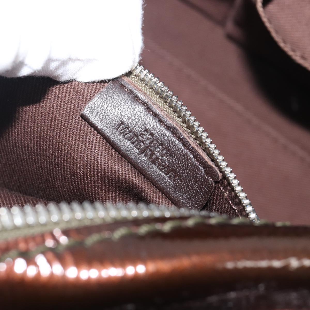 LOEWE Amazona 28 Hand Bag Patent Brown Silver Auth 207870A