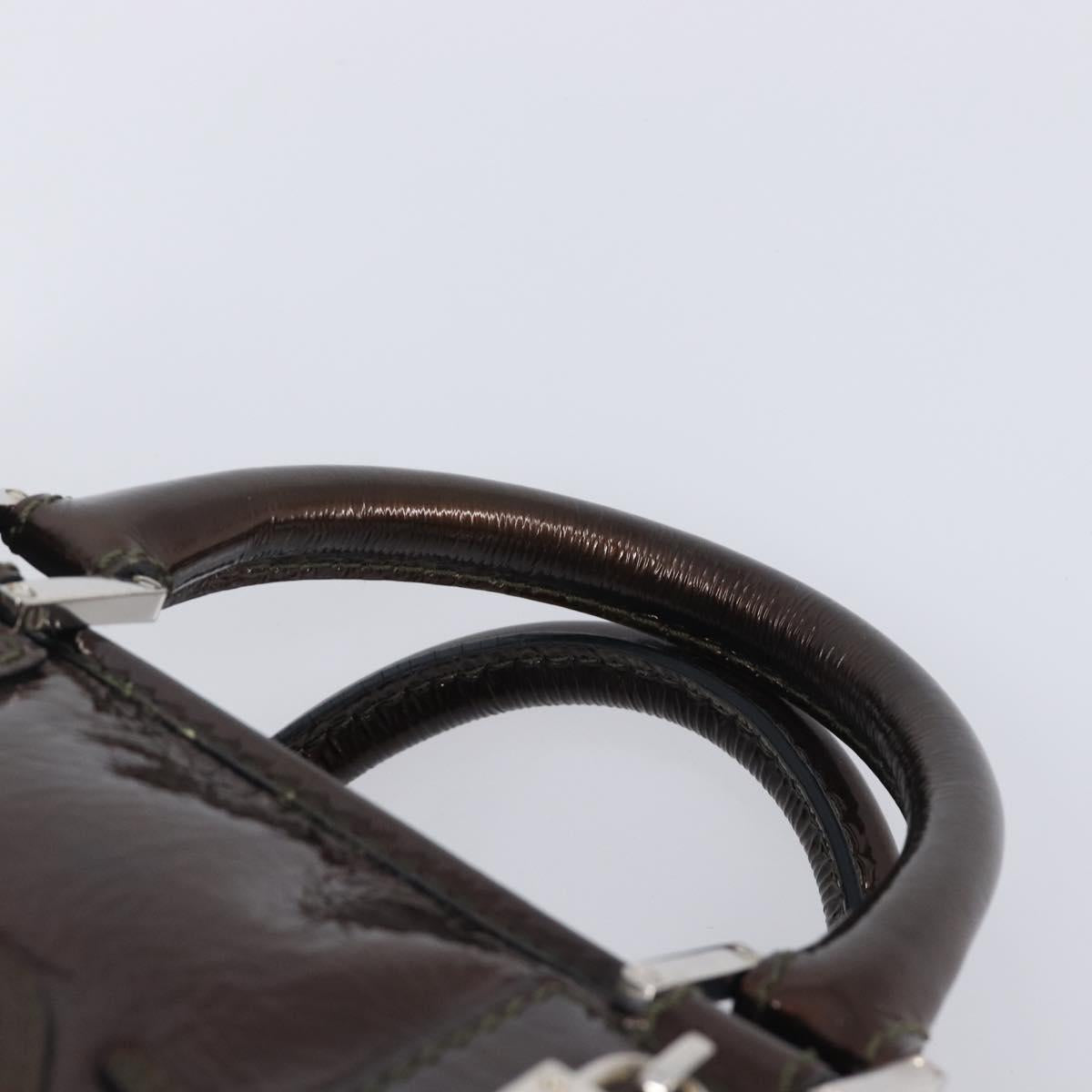 LOEWE Amazona 28 Hand Bag Patent Brown Silver Auth 207870A