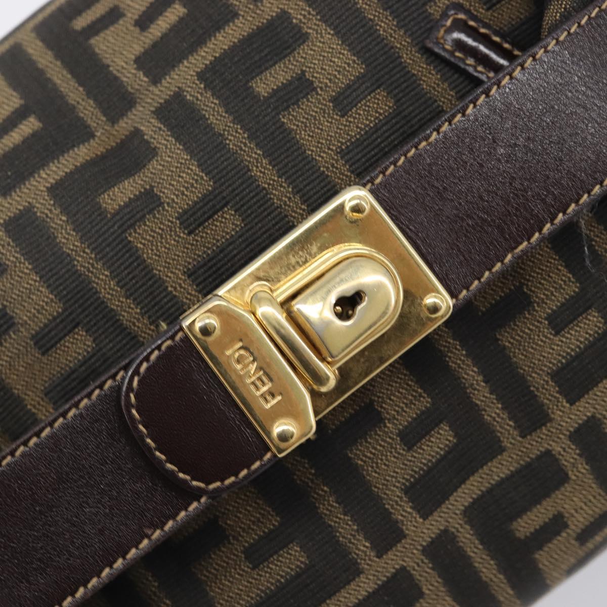 FENDI Zucca Canvas Vanity Cosmetic Pouch Brown Gold Tone Auth 207871