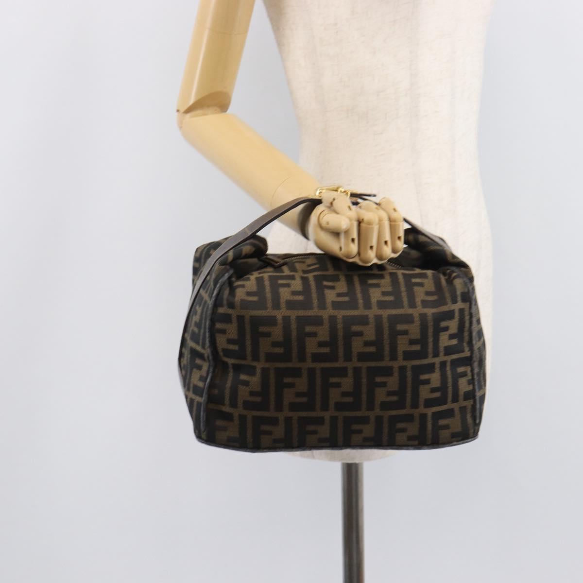 FENDI Zucca Canvas Vanity Cosmetic Pouch Brown Gold Tone Auth 207871