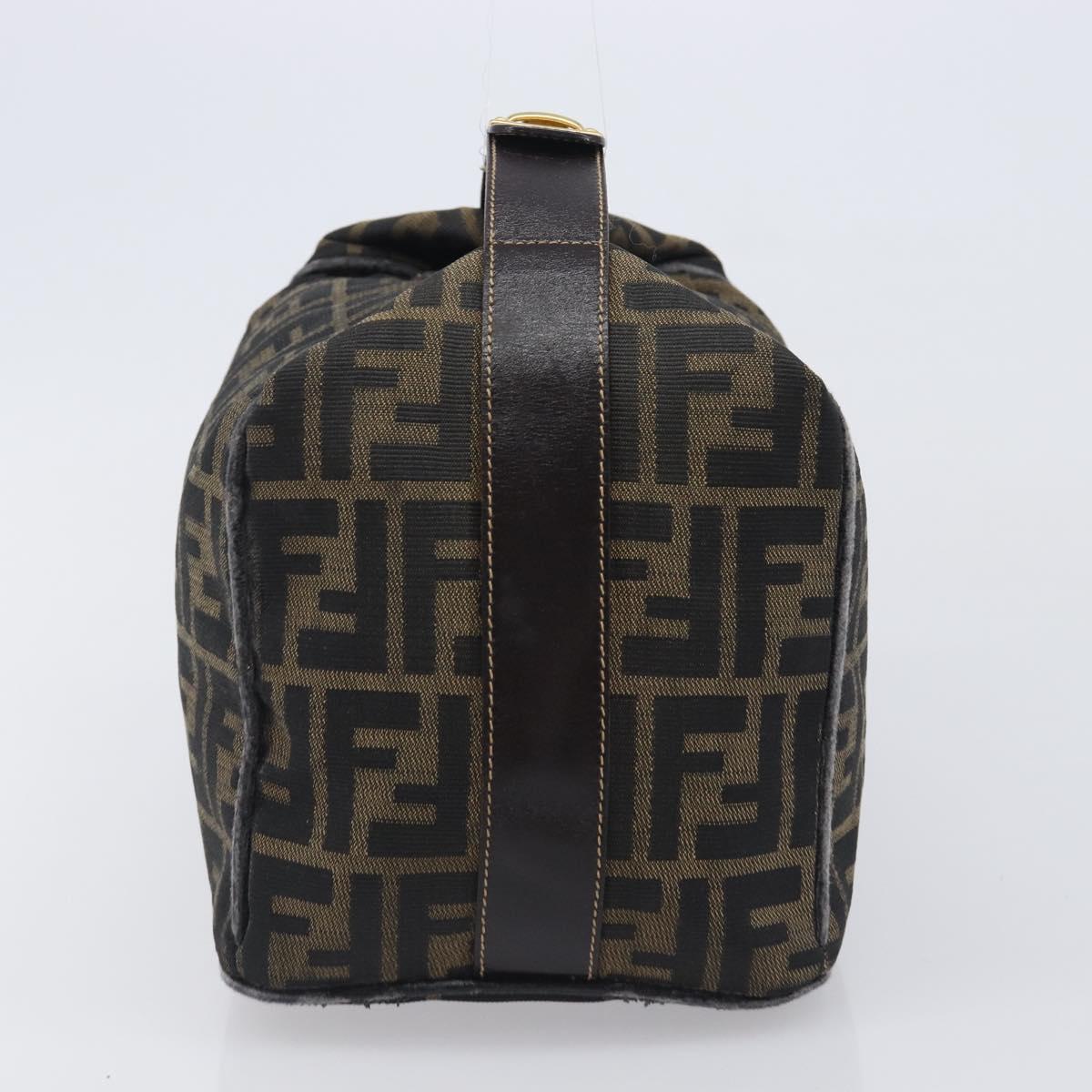 FENDI Zucca Canvas Vanity Cosmetic Pouch Brown Gold Tone Auth 207871