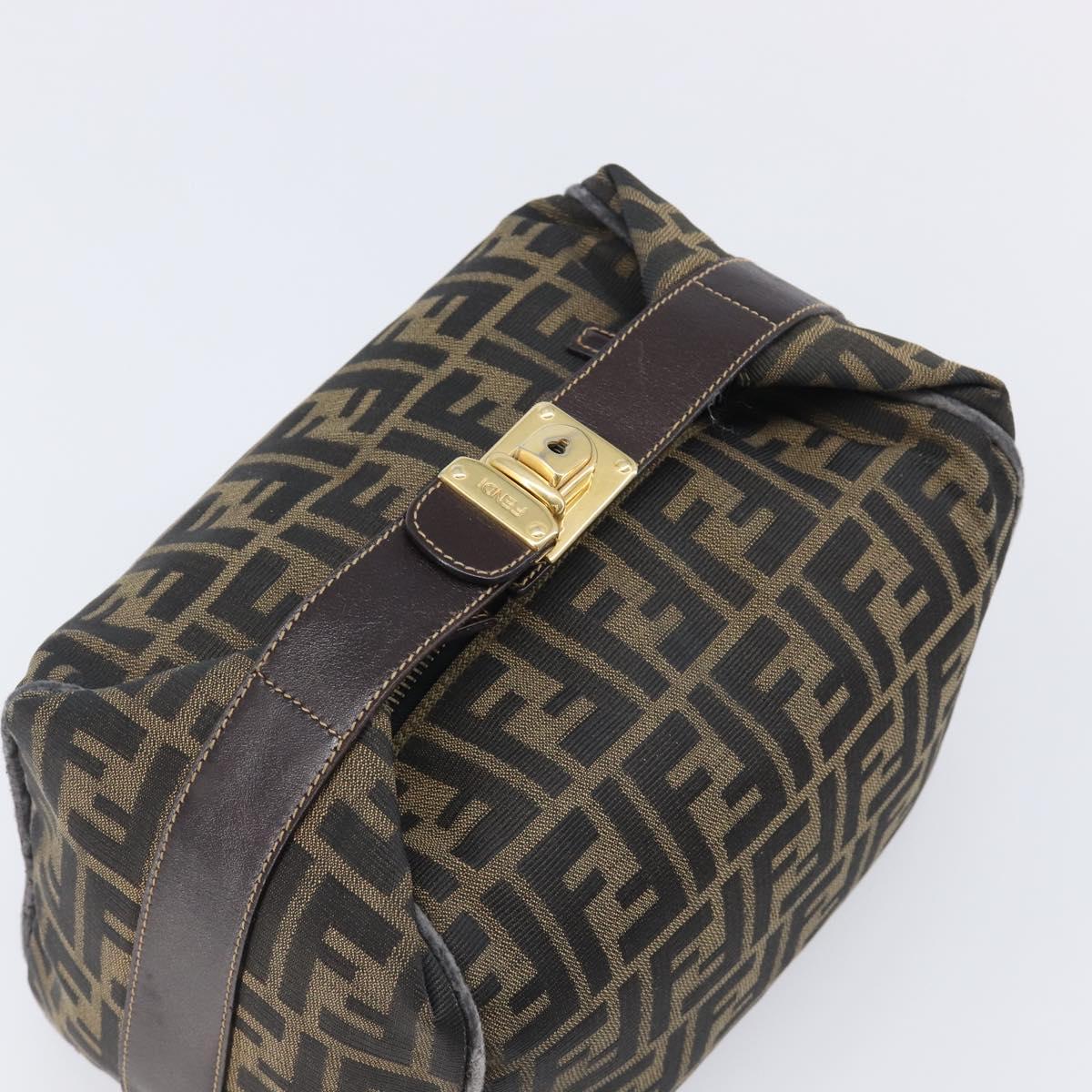 FENDI Zucca Canvas Vanity Cosmetic Pouch Brown Gold Tone Auth 207871