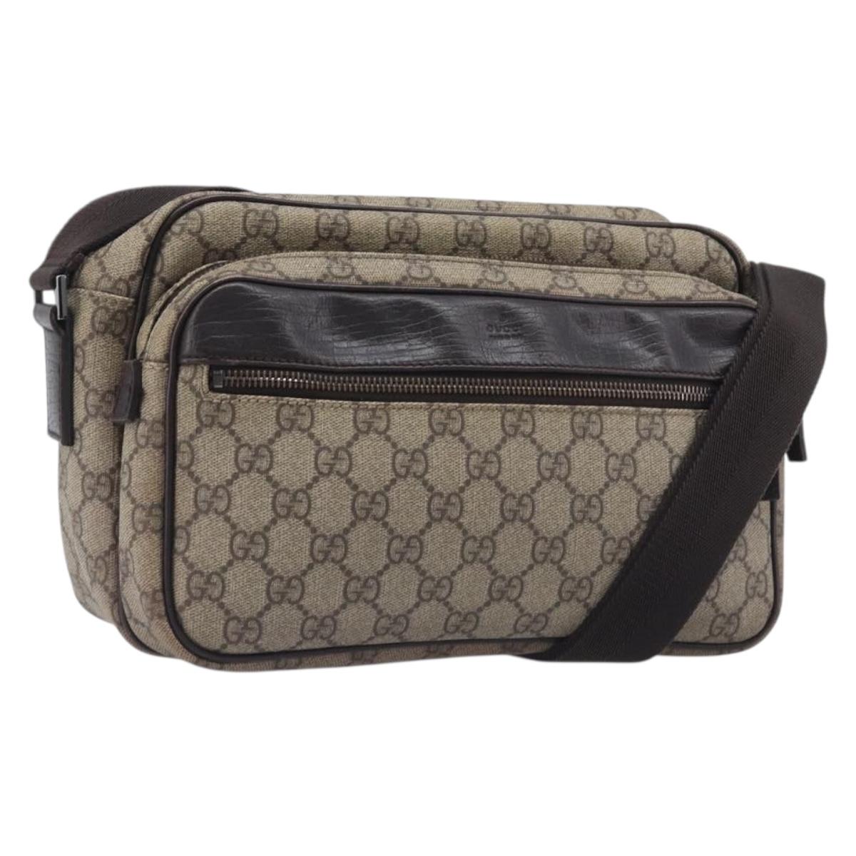 GUCCI GG Supreme Shoulder Bag PVC Beige Silver 114531 Auth 207872