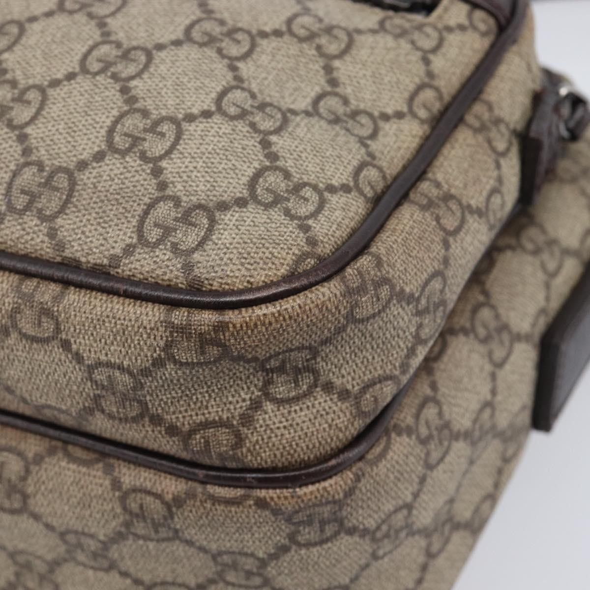 GUCCI GG Supreme Shoulder Bag PVC Beige Silver 114531 Auth 207872