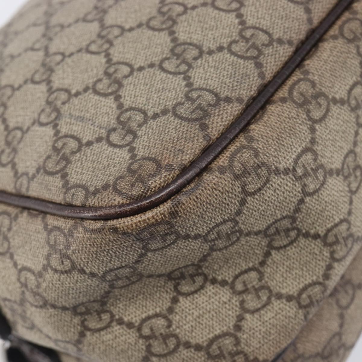 GUCCI GG Supreme Shoulder Bag PVC Beige Silver 114531 Auth 207872