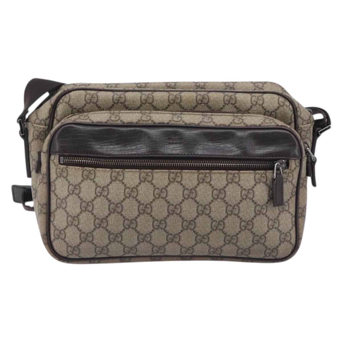 GUCCI GG Supreme Shoulder Bag PVC Beige Silver 114531 Auth 207872