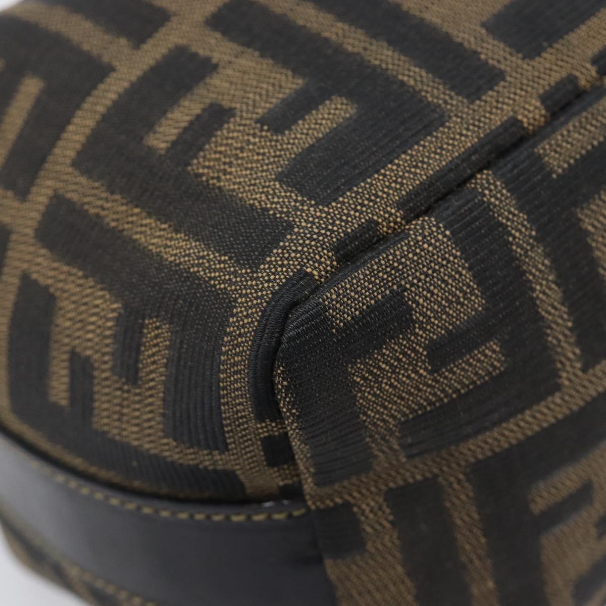 FENDI Zucca Canvas Vanity Cosmetic Pouch Brown Gold Tone Auth 207878V