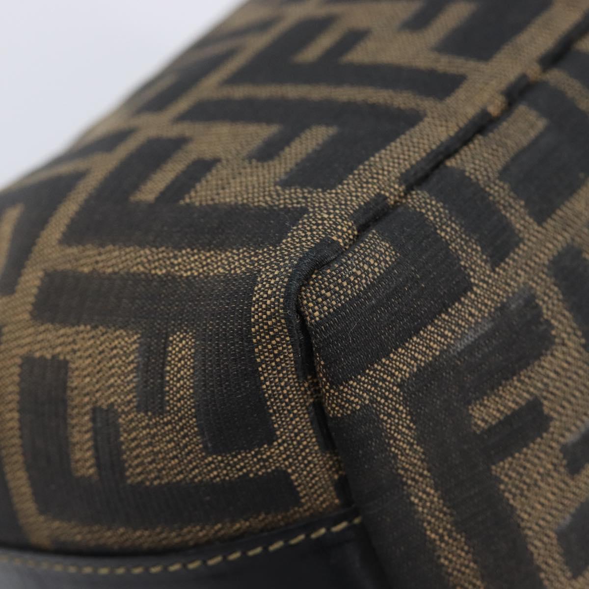 FENDI Zucca Canvas Vanity Cosmetic Pouch Brown Gold Tone Auth 207878V