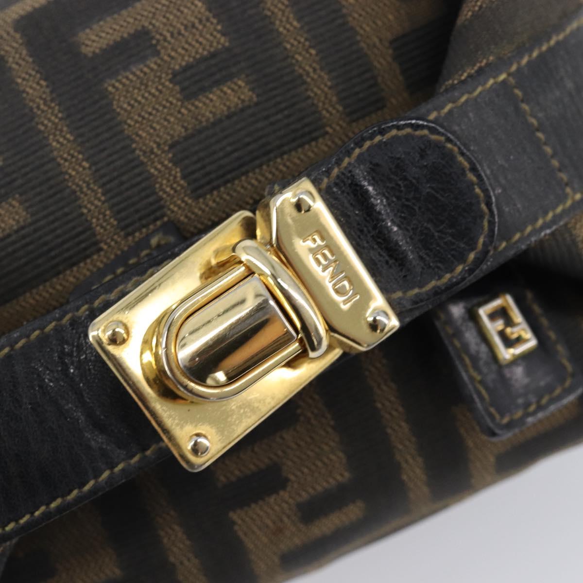 FENDI Zucca Canvas Vanity Cosmetic Pouch Brown Gold Tone Auth 207878V