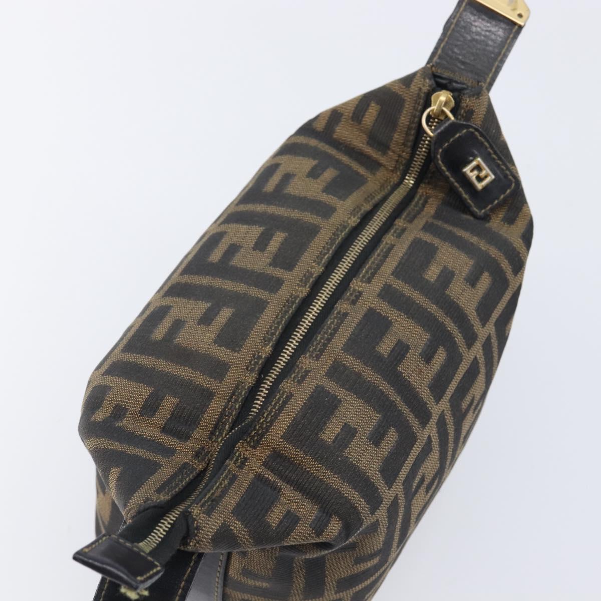 FENDI Zucca Canvas Vanity Cosmetic Pouch Brown Gold Tone Auth 207878V
