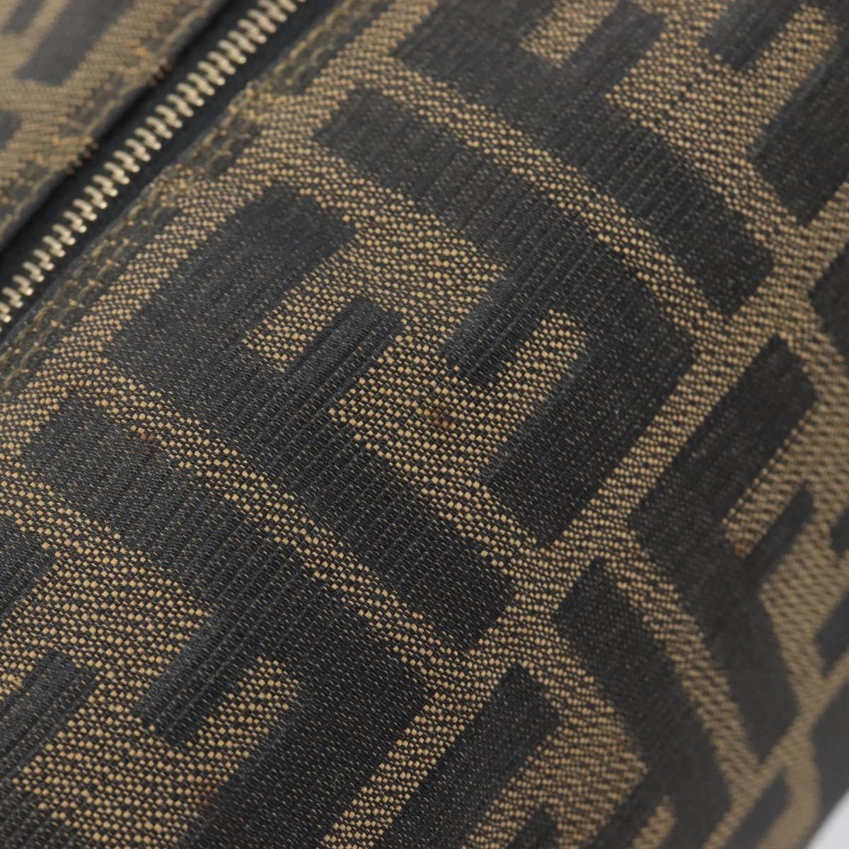 FENDI Zucca Canvas Vanity Cosmetic Pouch Brown Gold Tone Auth 207878V