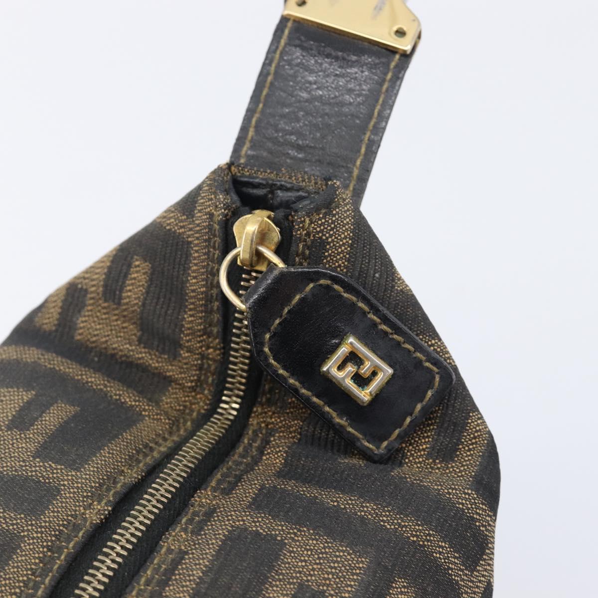 FENDI Zucca Canvas Vanity Cosmetic Pouch Brown Gold Tone Auth 207878V