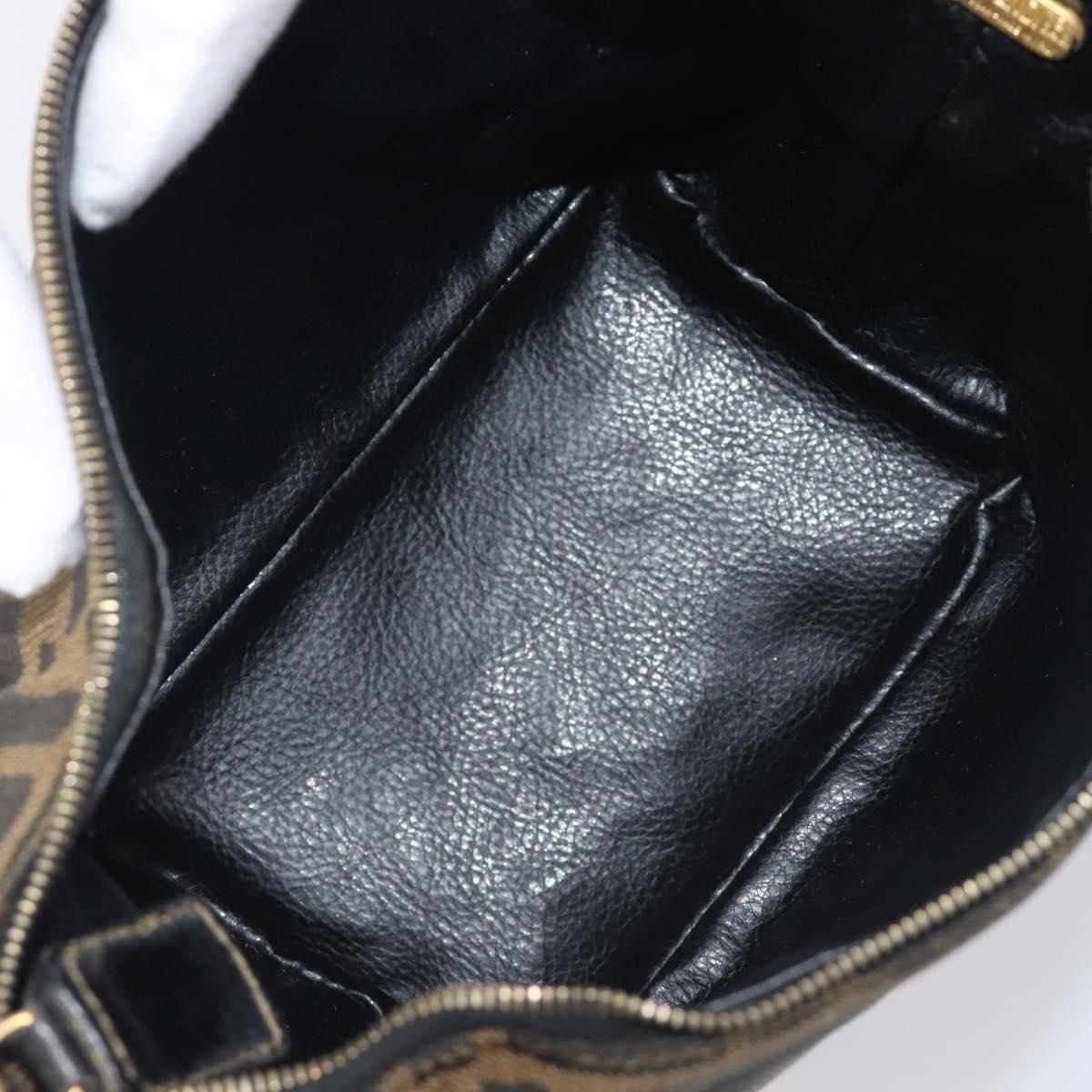 FENDI Zucca Canvas Vanity Cosmetic Pouch Brown Gold Tone Auth 207878V