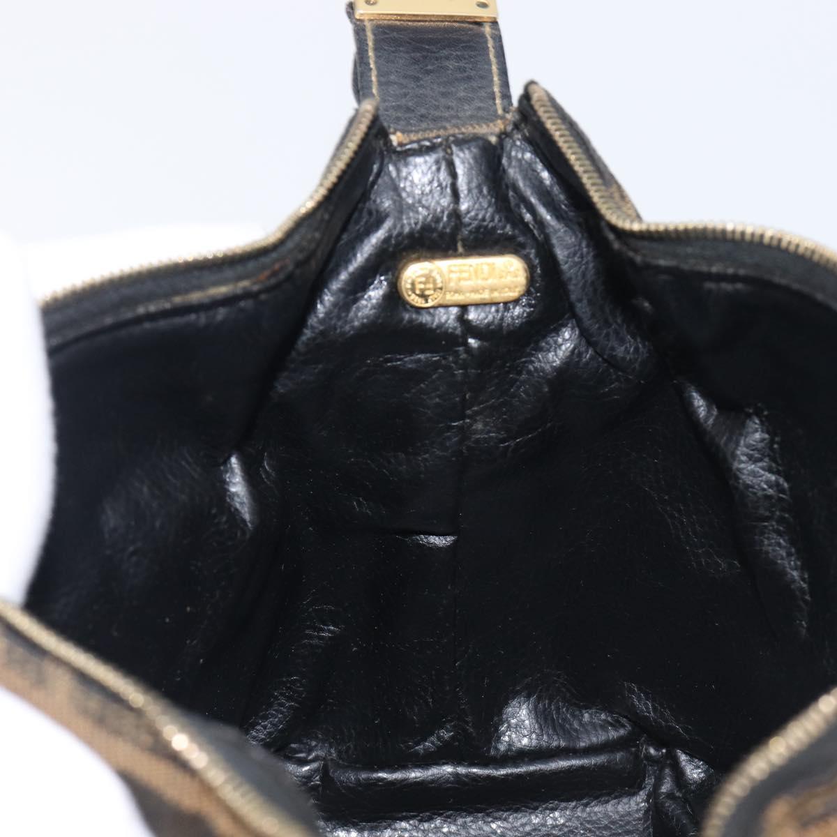 FENDI Zucca Canvas Vanity Cosmetic Pouch Brown Gold Tone Auth 207878V