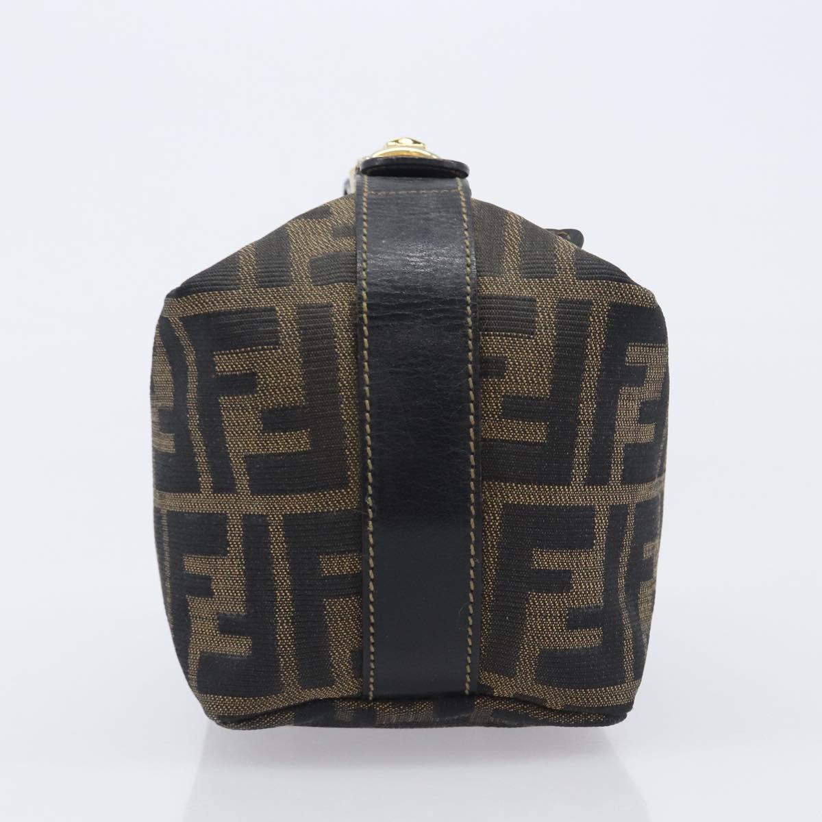 FENDI Zucca Canvas Vanity Cosmetic Pouch Brown Gold Tone Auth 207878V