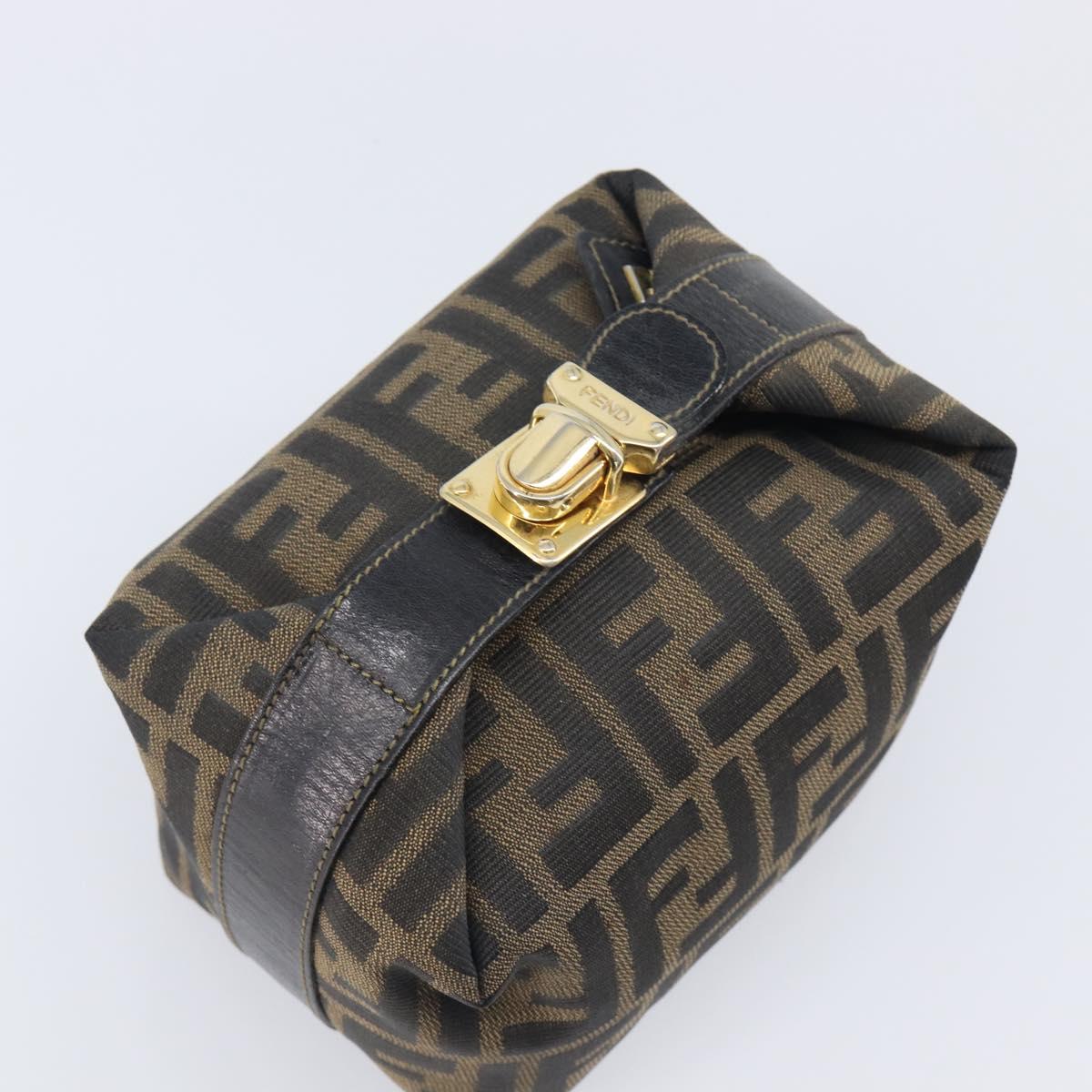 FENDI Zucca Canvas Vanity Cosmetic Pouch Brown Gold Tone Auth 207878V