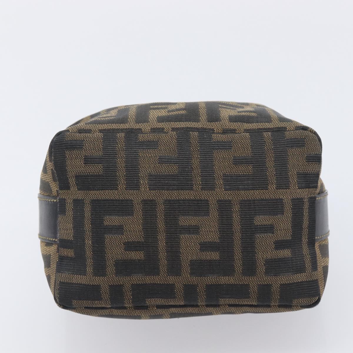 FENDI Zucca Canvas Vanity Cosmetic Pouch Brown Gold Tone Auth 207878V