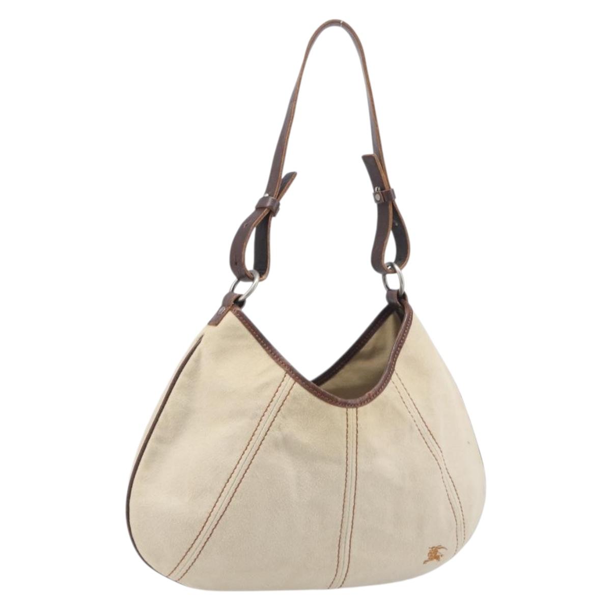 BURBERRY Blue Label Shoulder Bag Canvas Ivory Silver Auth 207885A
