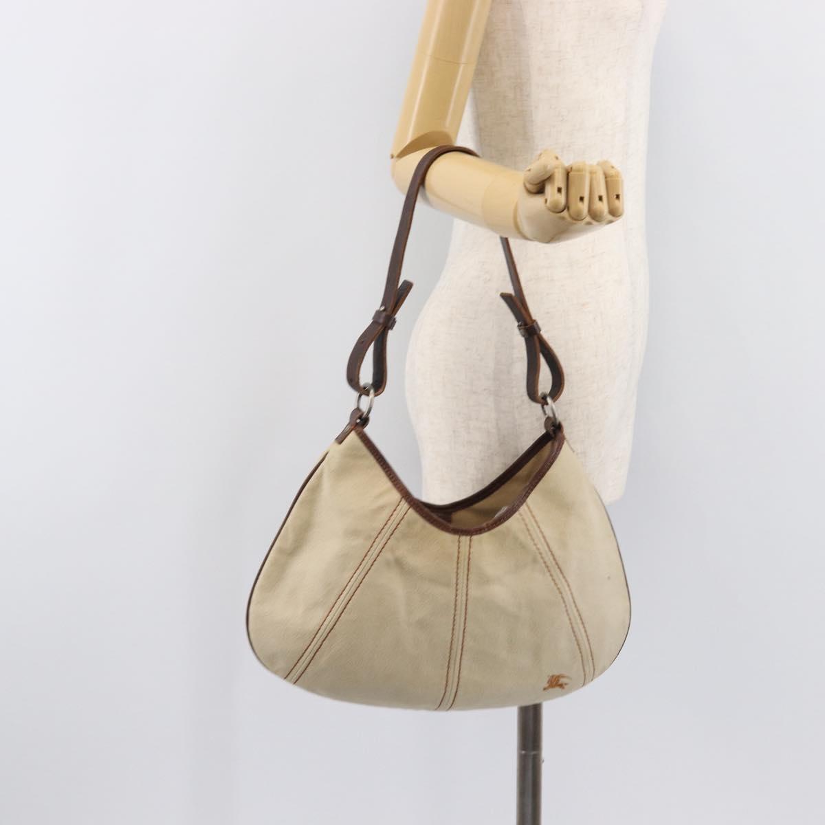 BURBERRY Blue Label Shoulder Bag Canvas Ivory Silver Auth 207885A