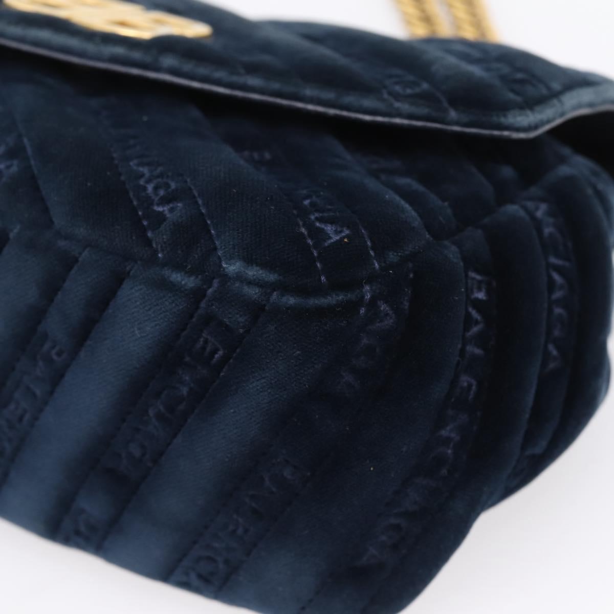 Balenciaga BB Round Chain Shoulder Bag Velor Navy Gold Auth 207889M