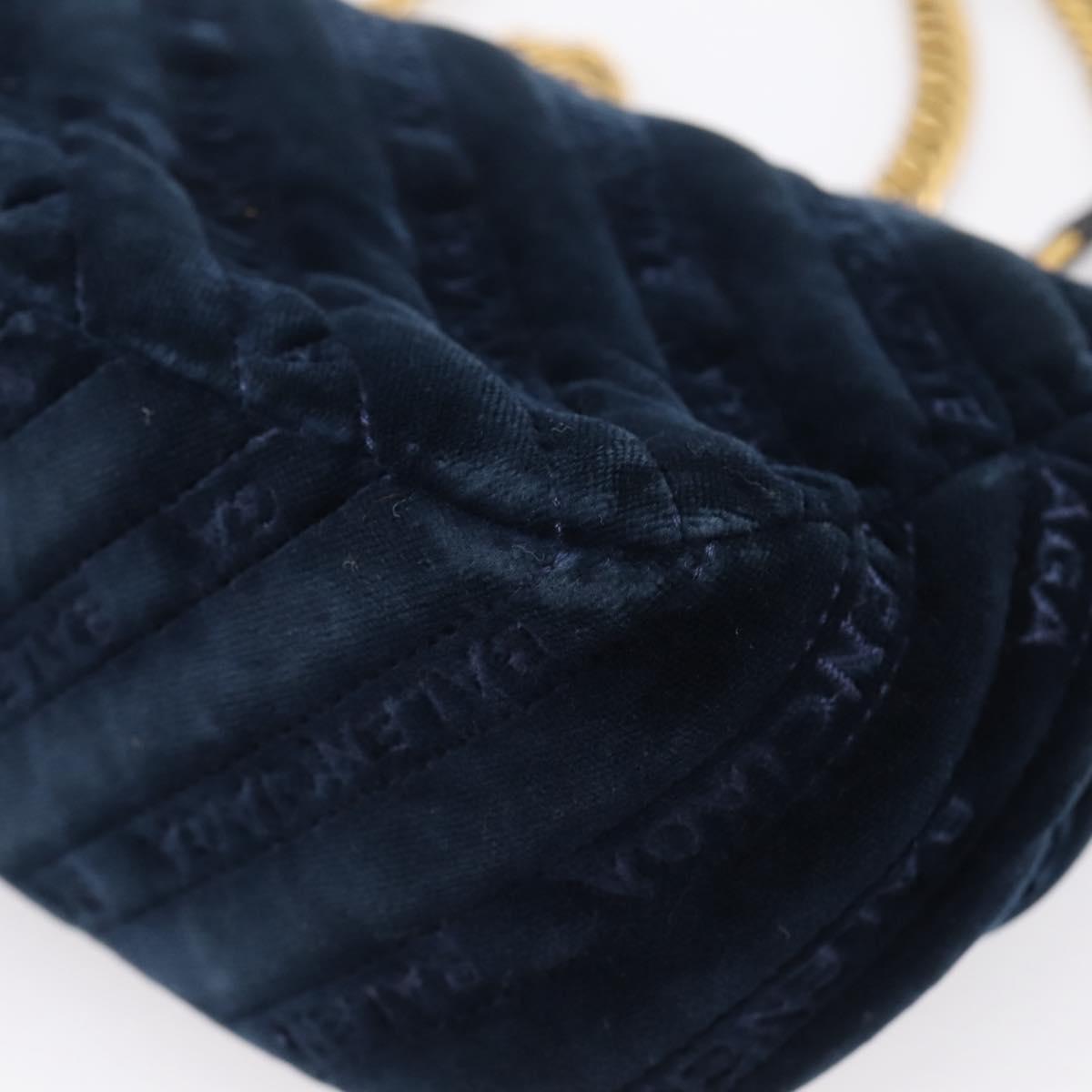 Balenciaga BB Round Chain Shoulder Bag Velor Navy Gold Auth 207889M