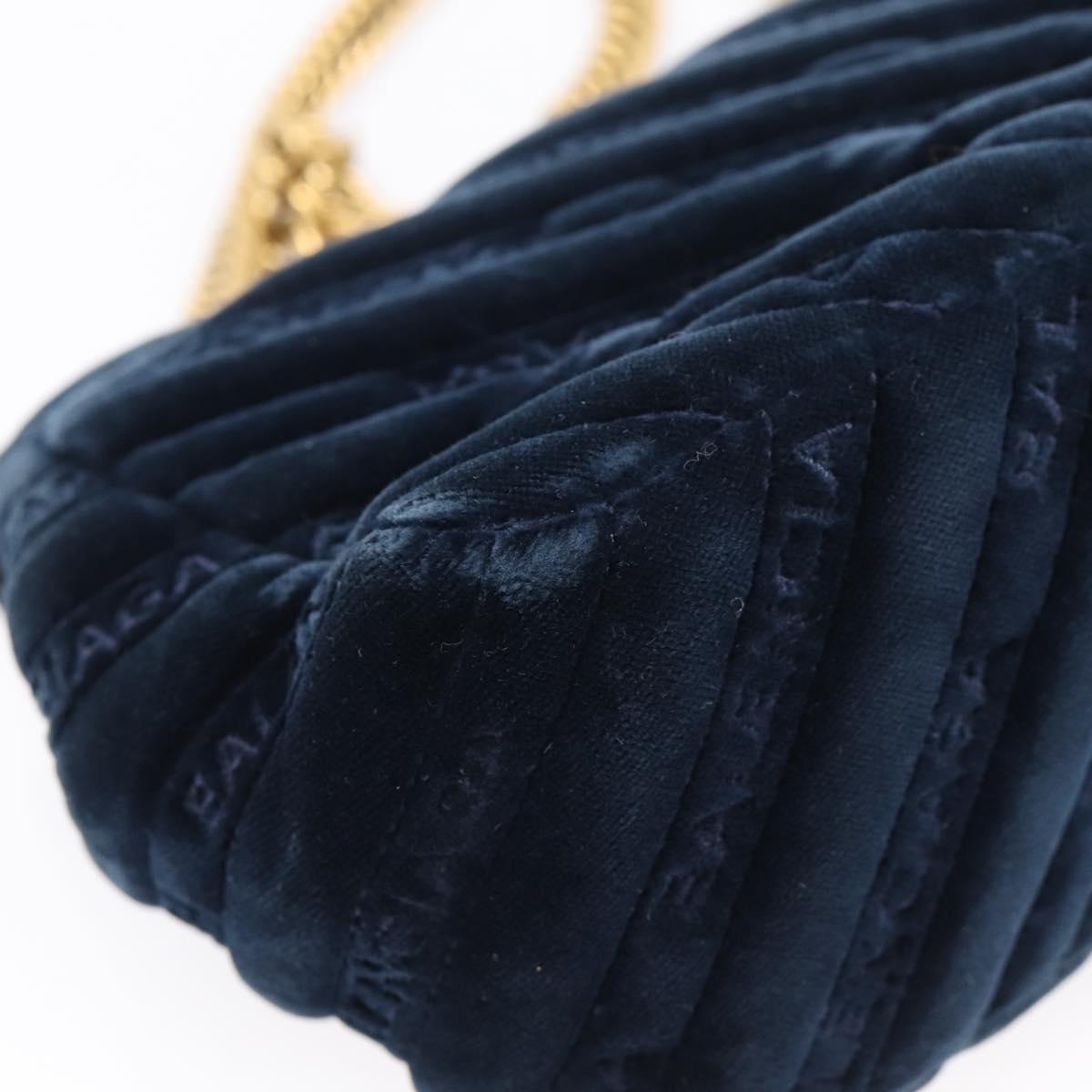 Balenciaga BB Round Chain Shoulder Bag Velor Navy Gold Auth 207889M