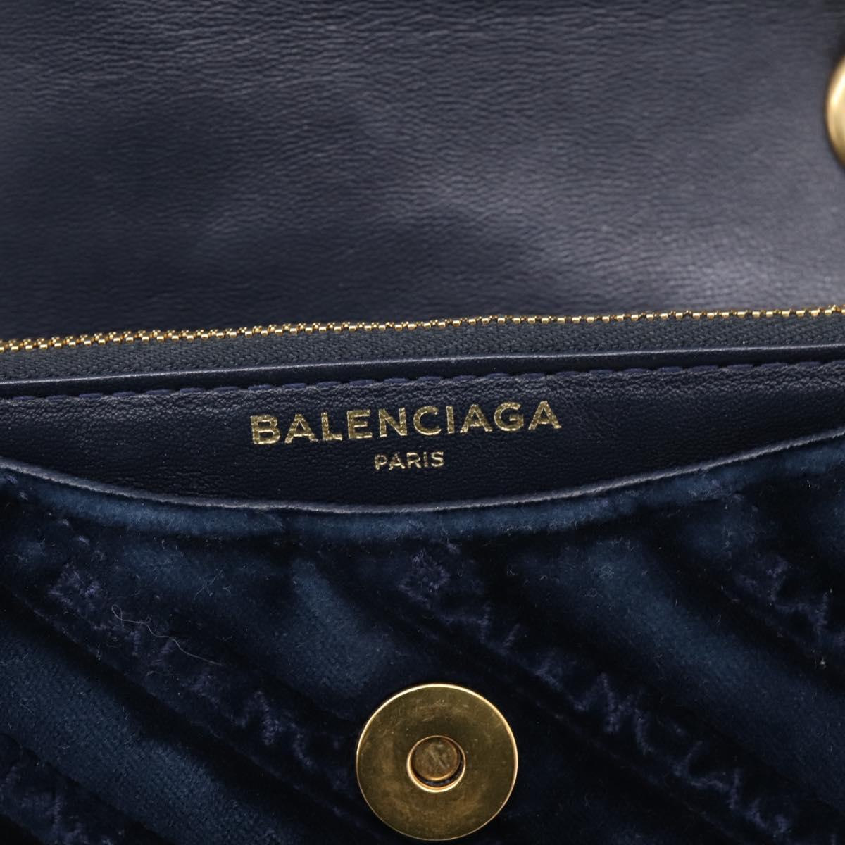 Balenciaga BB Round Chain Shoulder Bag Velor Navy Gold Auth 207889M