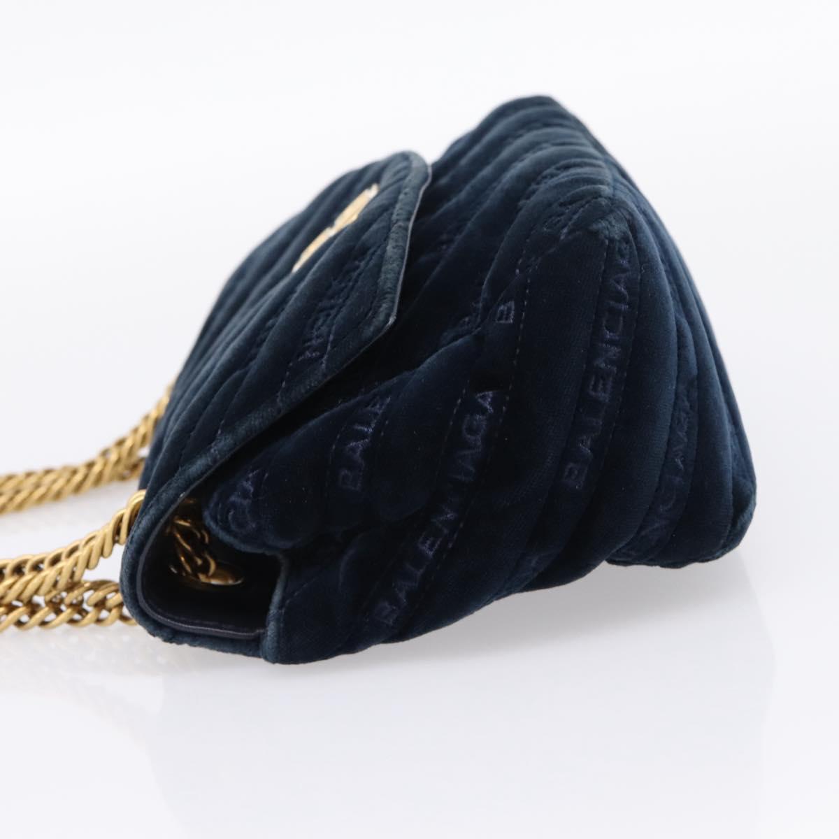Balenciaga BB Round Chain Shoulder Bag Velor Navy Gold Auth 207889M