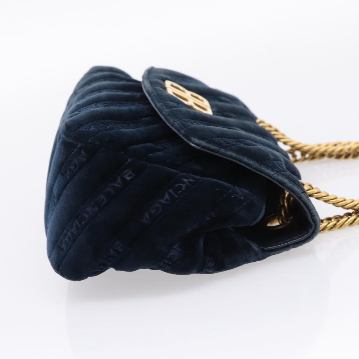 Balenciaga BB Round Chain Shoulder Bag Velor Navy Gold Auth 207889M