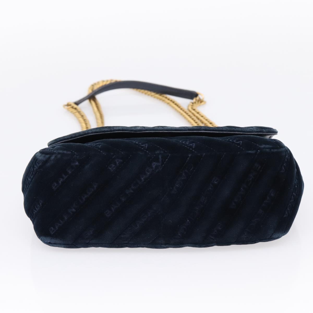 Balenciaga BB Round Chain Shoulder Bag Velor Navy Gold Auth 207889M
