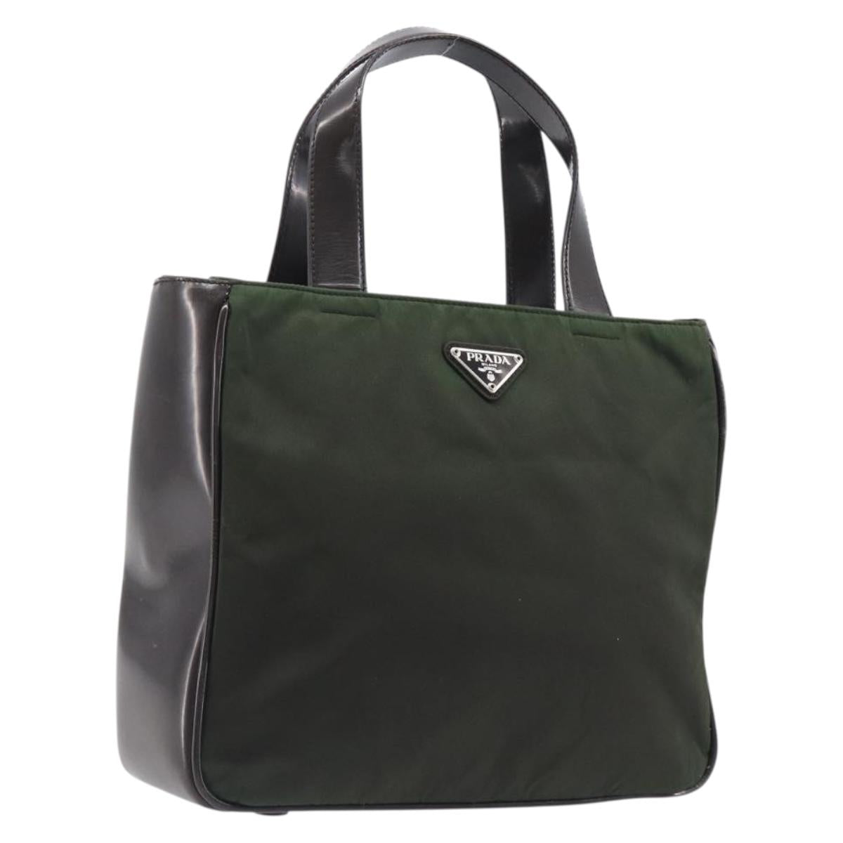 PRADA Hand Bag Nylon Green Auth 207896