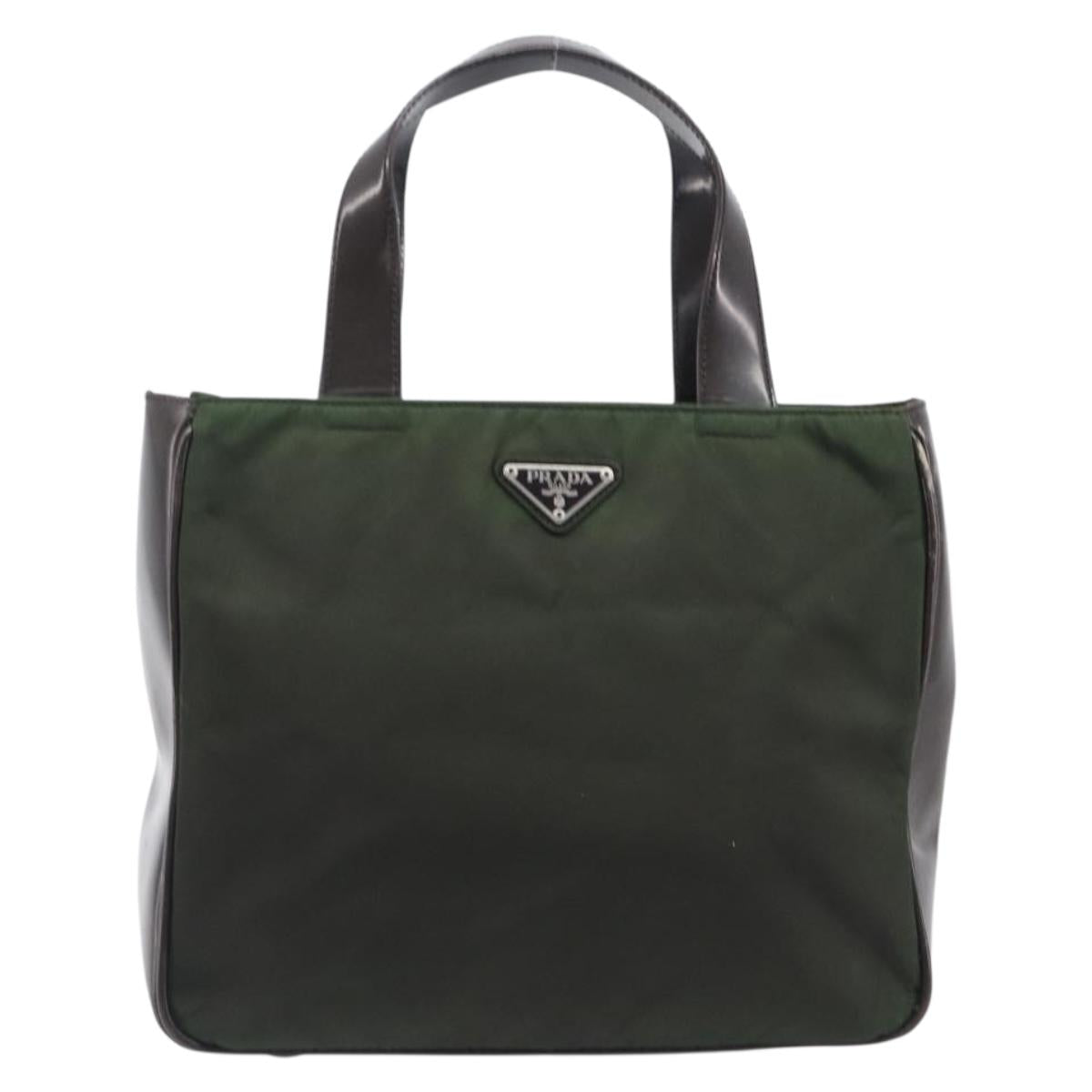 PRADA Hand Bag Nylon Green Auth 207896