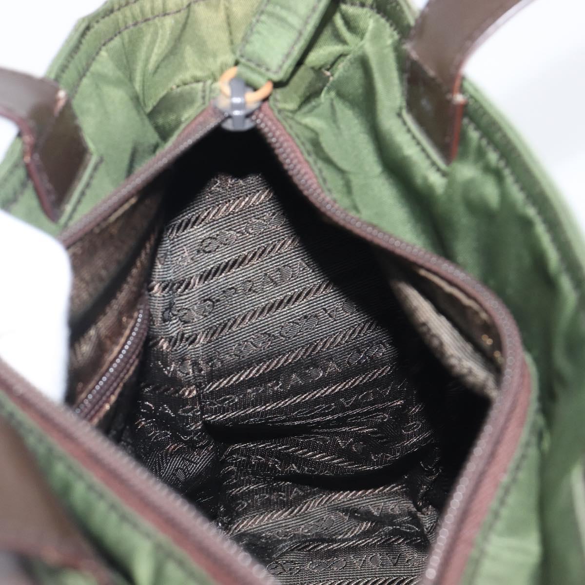 PRADA Hand Bag Nylon Green Auth 207896