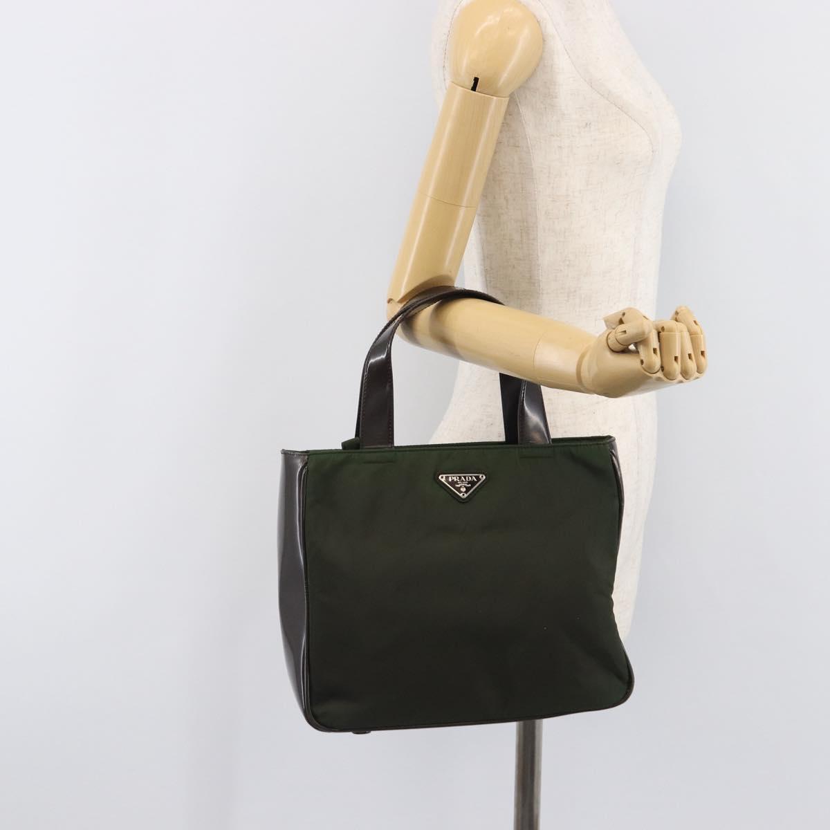 PRADA Hand Bag Nylon Green Auth 207896