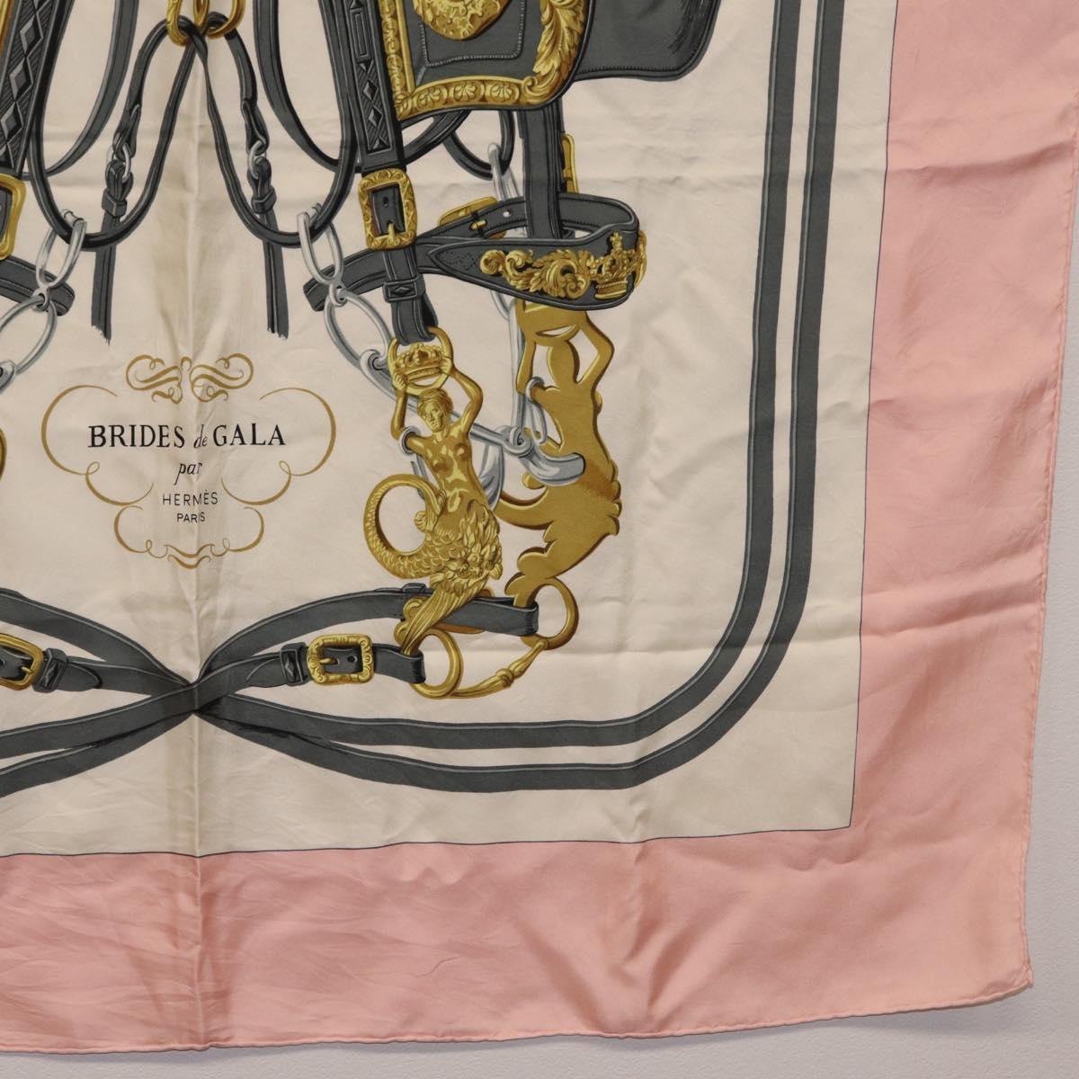 HERMES Carre 90 Scarf Silk Pink White ""Brides de Gala"" Auth 207903