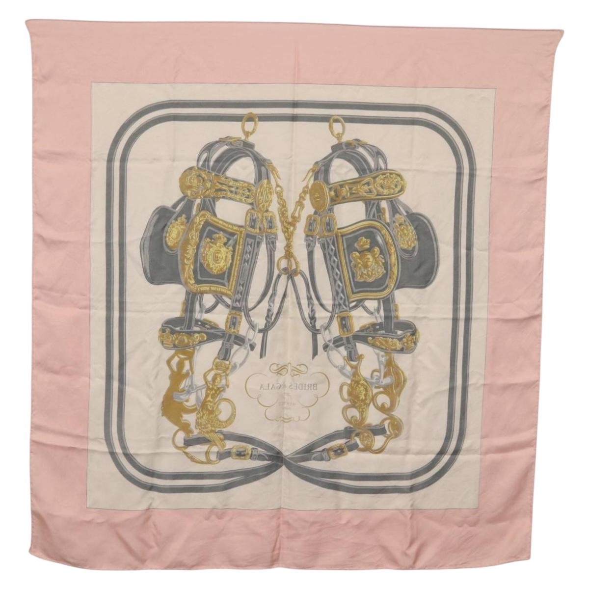 HERMES Carre 90 Scarf Silk Pink White ""Brides de Gala"" Auth 207903