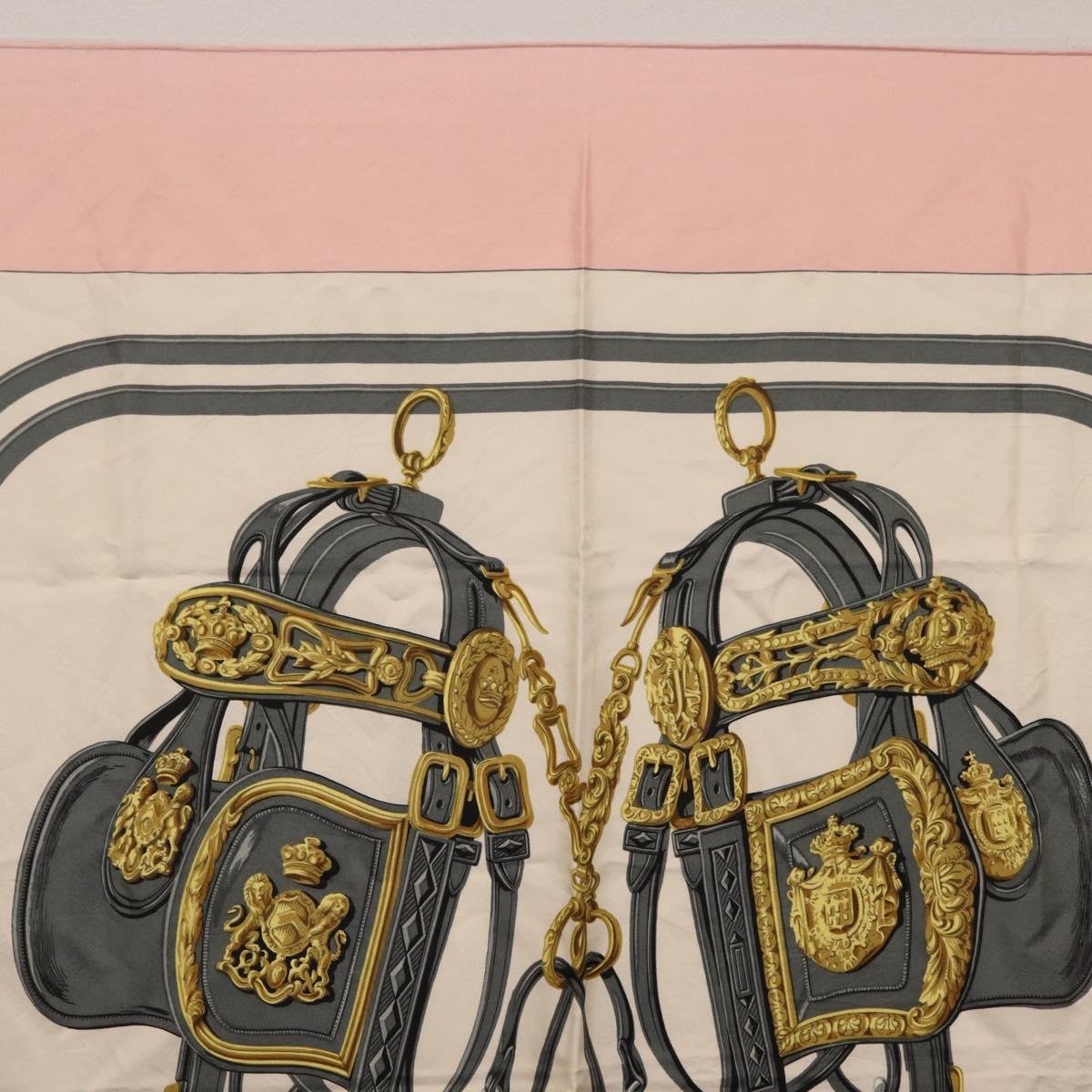 HERMES Carre 90 Scarf Silk Pink White ""Brides de Gala"" Auth 207903