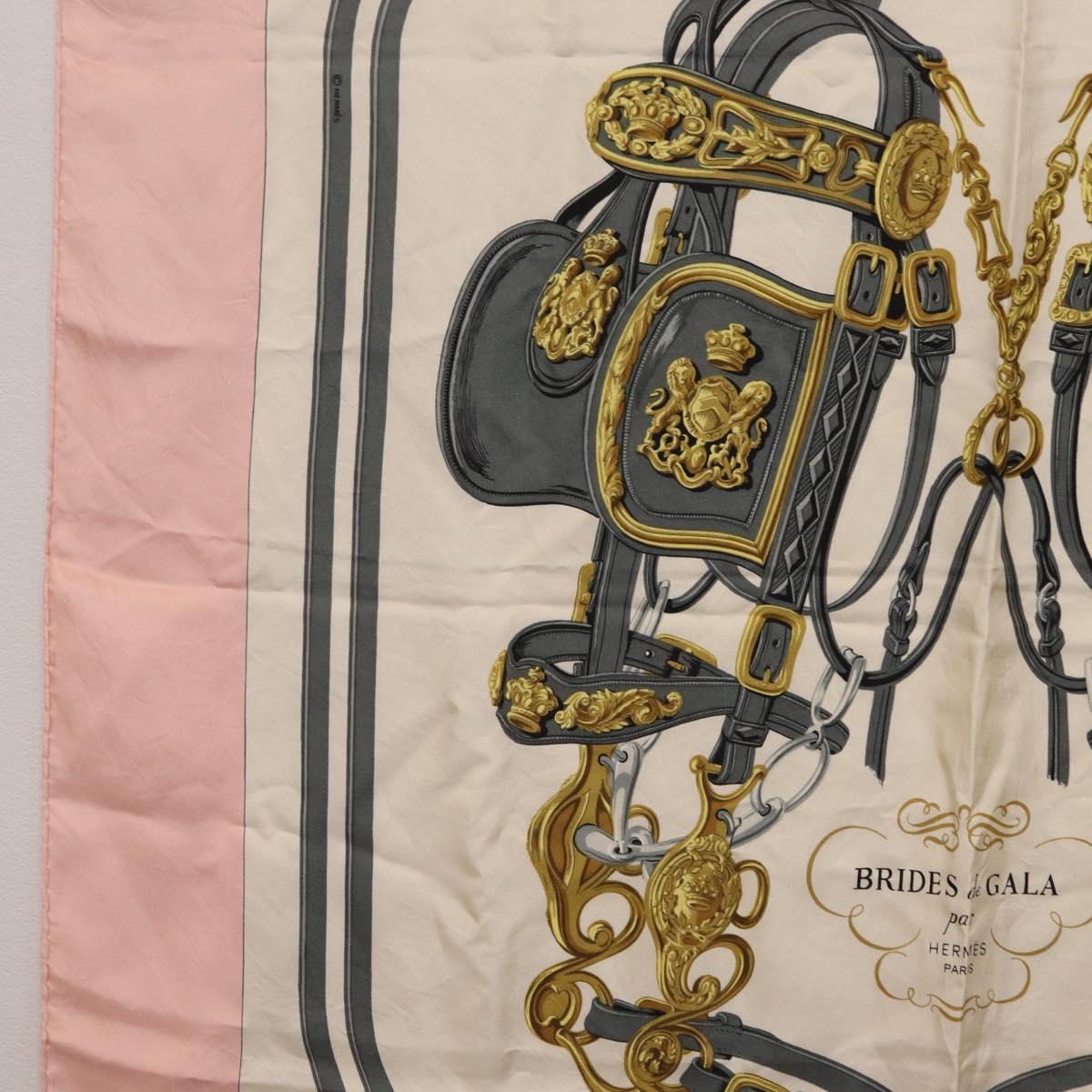HERMES Carre 90 Scarf Silk Pink White ""Brides de Gala"" Auth 207903