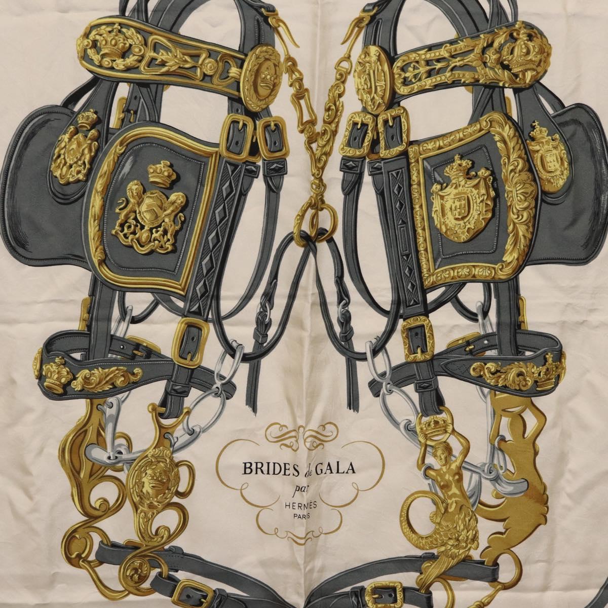 HERMES Carre 90 Scarf Silk Pink White ""Brides de Gala"" Auth 207903