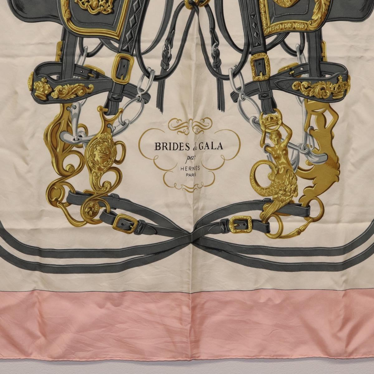 HERMES Carre 90 Scarf Silk Pink White ""Brides de Gala"" Auth 207903