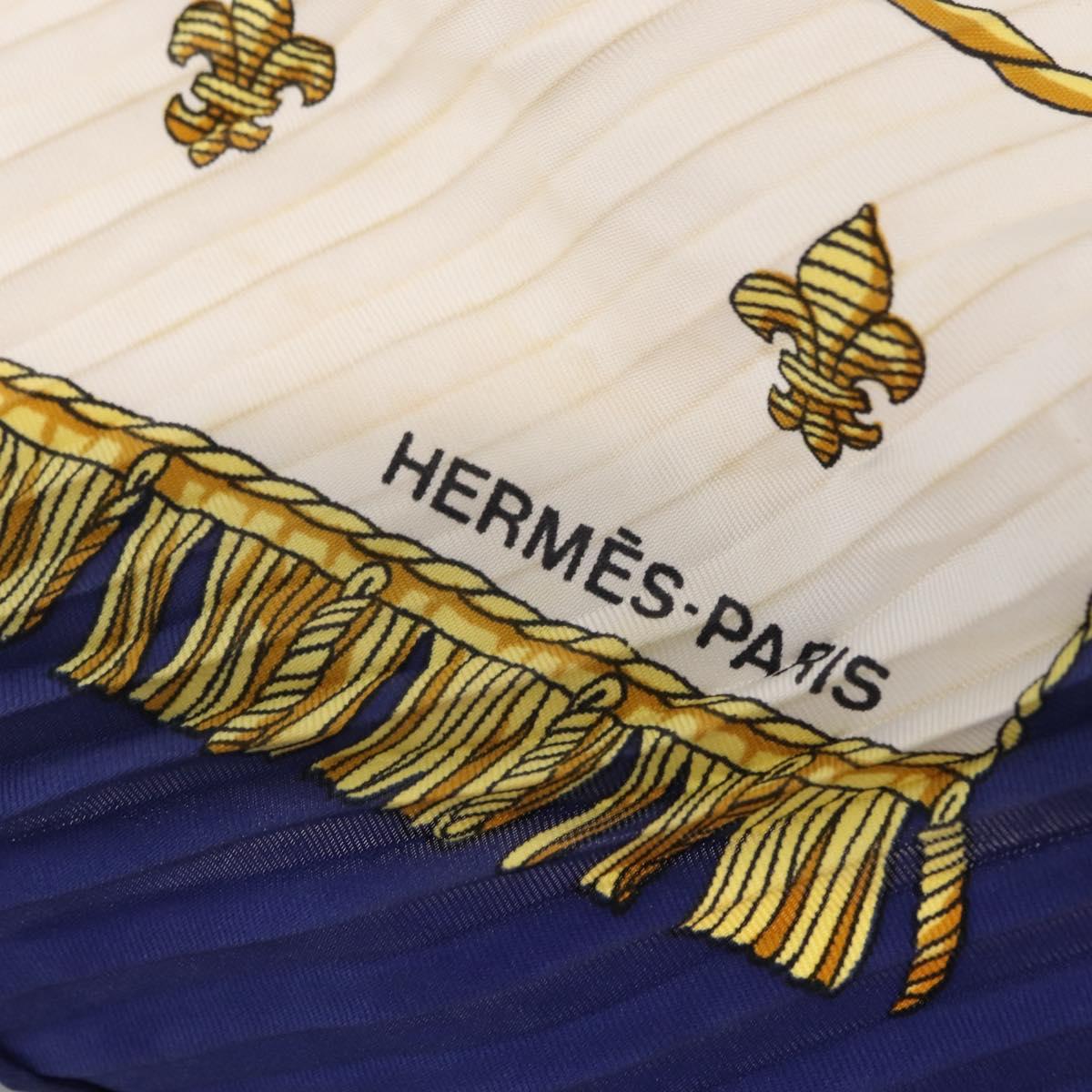 HERMES Pleated Carre 90 ""VUE DU CARROSSE DE LA GALERE LA REALE"" Auth 207905