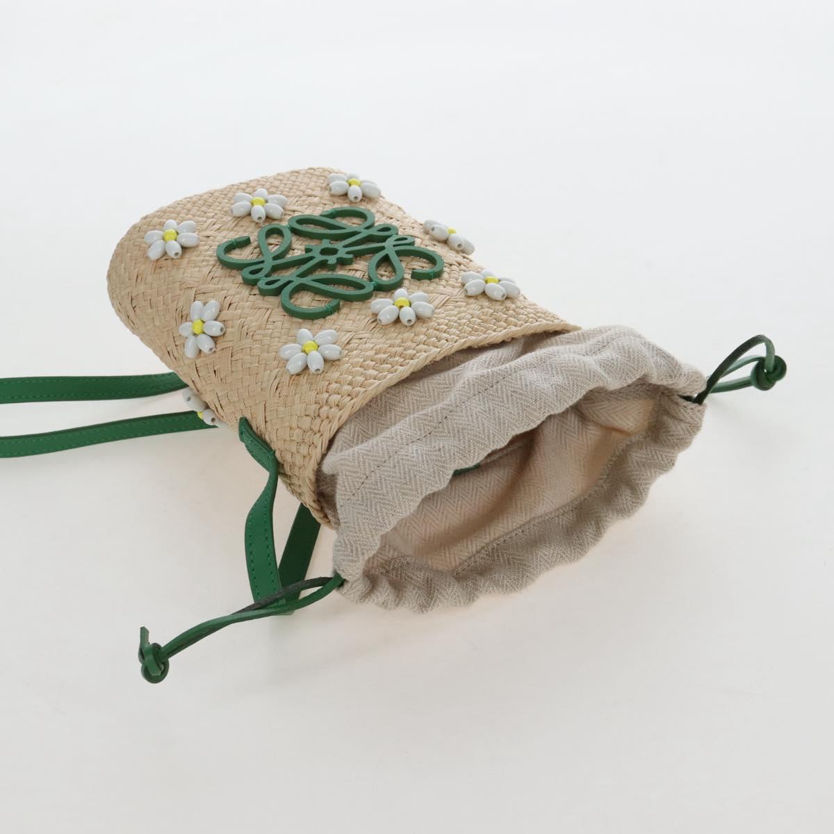 LOEWE Shoulder Bag Raffia Beige Green Auth 207914M