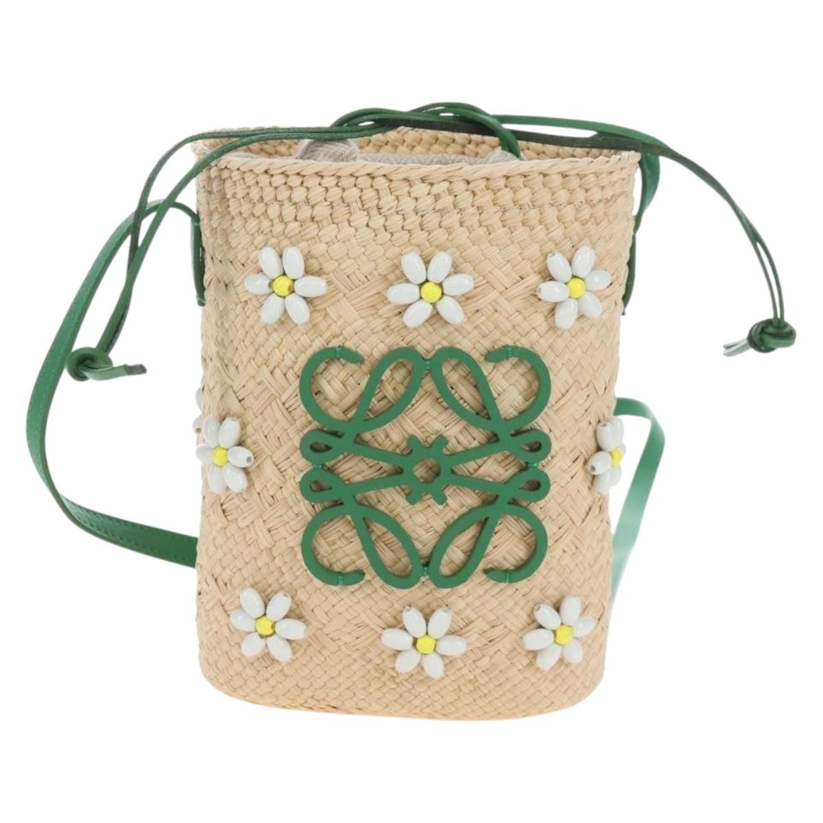 LOEWE Shoulder Bag Raffia Beige Green Auth 207914M