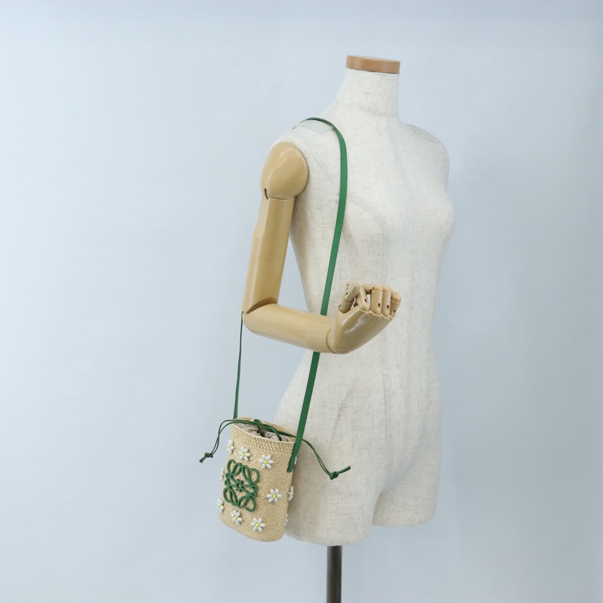 LOEWE Shoulder Bag Raffia Beige Green Auth 207914M