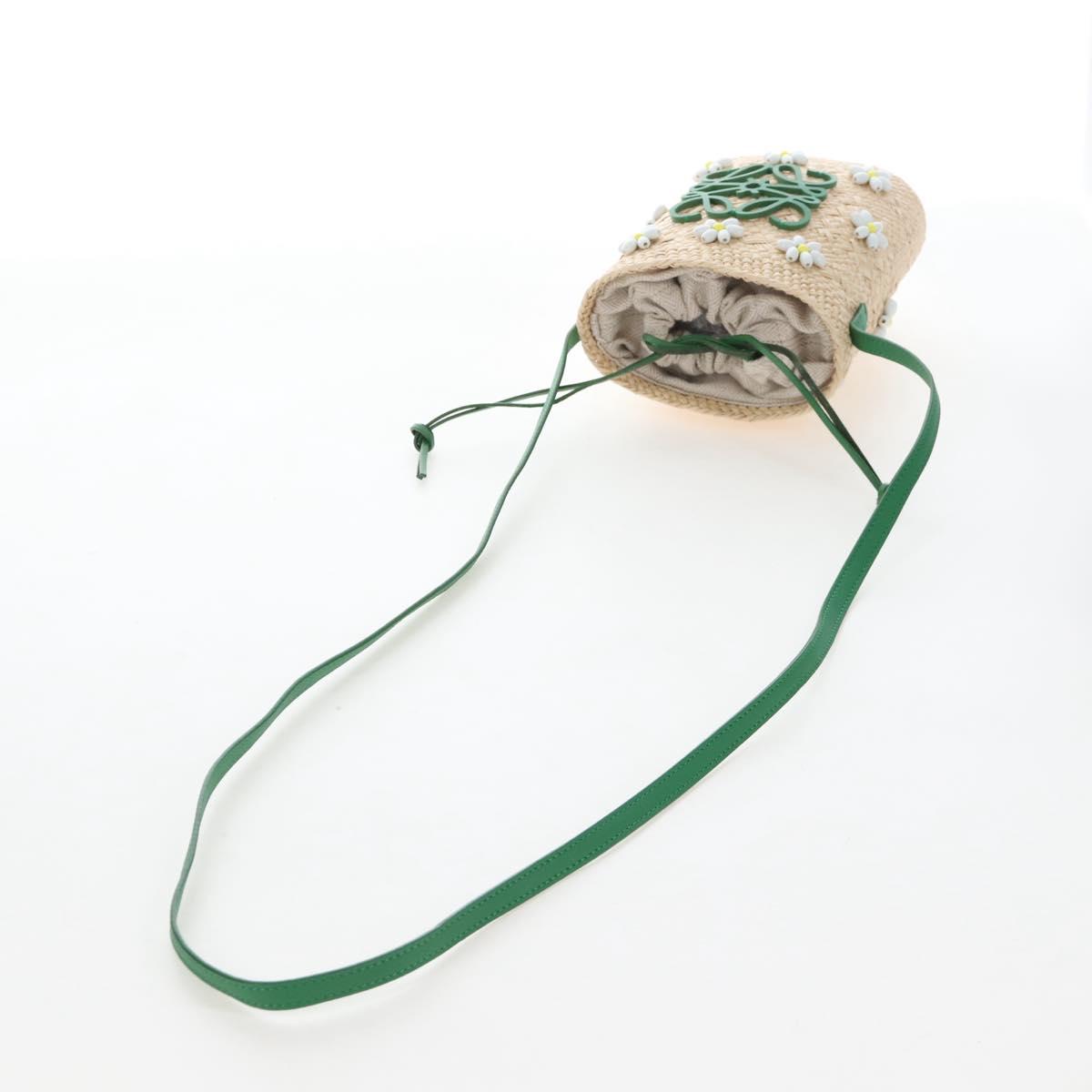 LOEWE Shoulder Bag Raffia Beige Green Auth 207914M