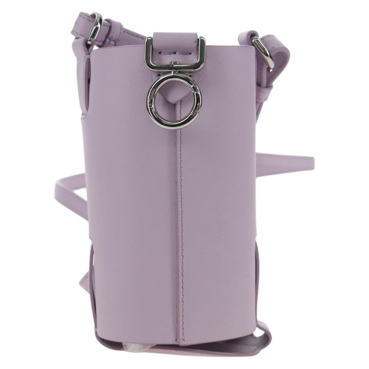 FENDI Bottle Holder Pouch Leather Lavende Silver 7AS022 Auth 207915M